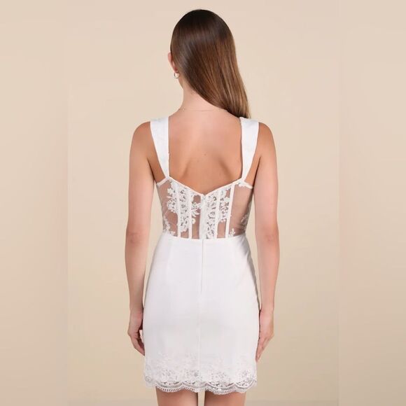 Coveted Delight White Sequin Mesh Embroidered Bustier Mini Dress Xs - Picture 3 of 12